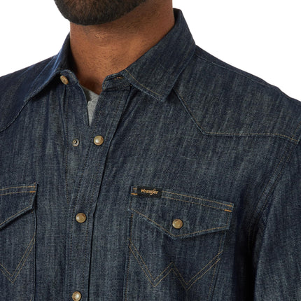 Wrangler Men's Iconic Regular Fit Snap Shirt Button, Rinse Denim, S