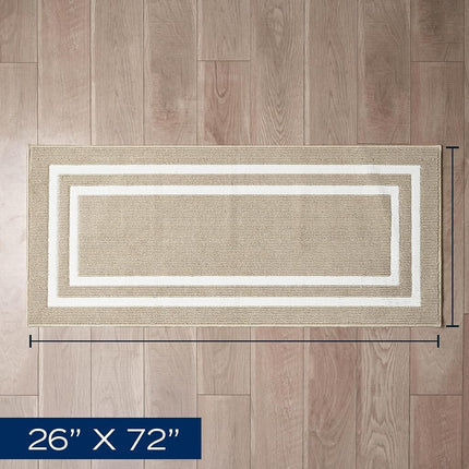 Nautica – Runner Rug | Indoor Runners for Hallways and Entry Rugs| Non-Slip and Non-Skid Entry and Kitchen Door Mat| Machine Washable Entryway Carpet Rugs |2'2" x 6'| Double Border Beige