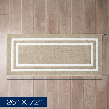 Nautica – Runner Rug | Indoor Runners for Hallways and Entry Rugs| Non-Slip and Non-Skid Entry and Kitchen Door Mat| Machine Washable Entryway Carpet Rugs |2'2" x 6'| Double Border Beige