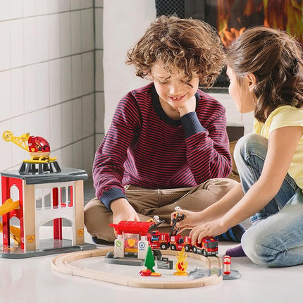 BRIO World Fire & Rescue - Central Fire Station for Kids Age 3 Years Up - Wooden Railway Train Accessories and Add Ons