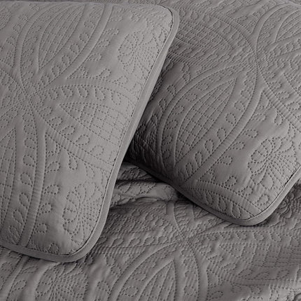 Chezmoi Collection Austin 3-Piece Oversized Bedspread Coverlet Set (King, Gray), Microfiber