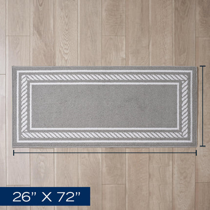 Nautica – Runner Rug | Indoor Runners for Hallways and Entry Rugs| Non-Slip and Non-Skid Entry and Kitchen Door Mat| Machine Washable Entryway Carpet Rugs |2'2" x 6'| Rope Border Light Grey