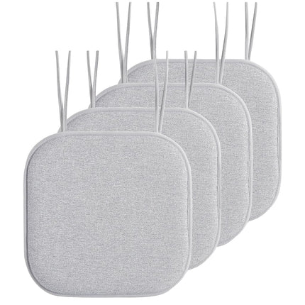 Elegant Comfort 4 Pack Chair Cushion Covers - Skid-Proof Rubber Backing - 16 x 16 Inch - Thick Dining Square Shape Seat Covers - Comfortable Textured Chair Pads with Ties - Thatch Pattern, Gray