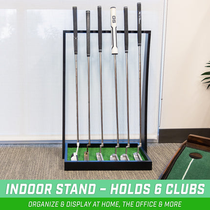 GoSports Soporte de madera prémium para palos de golf - Estante de exhibición para interiores - Capacidad para 6 palos - Negro