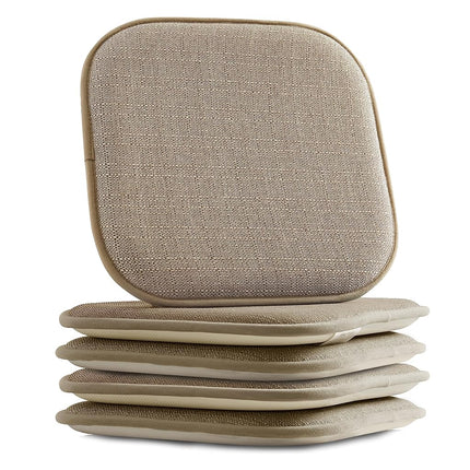 Elegant Comfort 4 Pack Chair Cushion Covers - Skid-Proof Rubber Backing - 16 x 16 Inch - Thick Dining Square Shape Seat Covers - Comfortable Textured Chair Pads with Ties - Mosaic Pattern, Taupe