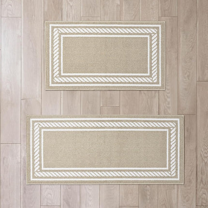 Nautica – Runner Rug 2 Piece Set | Indoor Runners for Hallways and Entry Rugs| Non-Skid Entry and Kitchen Door Mat| Machine Washable Carpet Rugs | 2'2" x 3'9" and 2'2" x 5' | Rope Border Beige