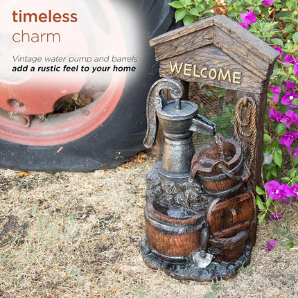 Alpine ZEN576S 2 Tier Fountain W/Waterfall Pump and Barrel, 24 Inch Tall Brown