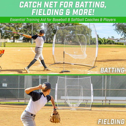 GoSports Team Tone 7 ft x 7 ft Baseball & Softball Practice Hitting & Pitching Net in Team Colors - White