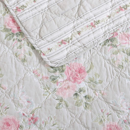 Laura Ashley Reversible Cotton Bedding with Matching Sham(s), Lightweight Home Decor for All Seasons, Melany Pink, Queen