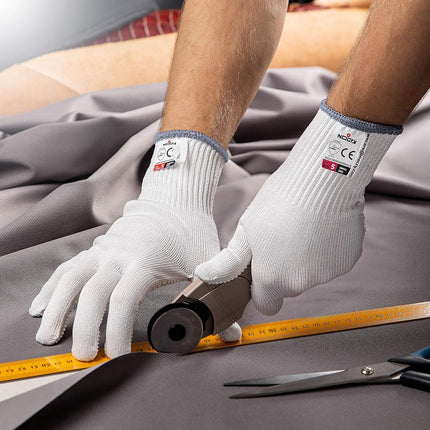NoCry Cut Resistant Protective Work Gloves with Rubber Grip Dots. Tough and Durable Stainless Steel Material, EN388 Certified. 1 Pair. White, Size Small
