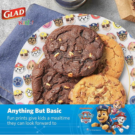 Glad for Kids 7-Inch Paper Plates | White Small Round Paper Plates With Paw Patrol Emoji Design | 20 Ct Heavy Duty Disposable Soak Proof Microwavable Paper Plates, 5 Pack (100 Plates Total)