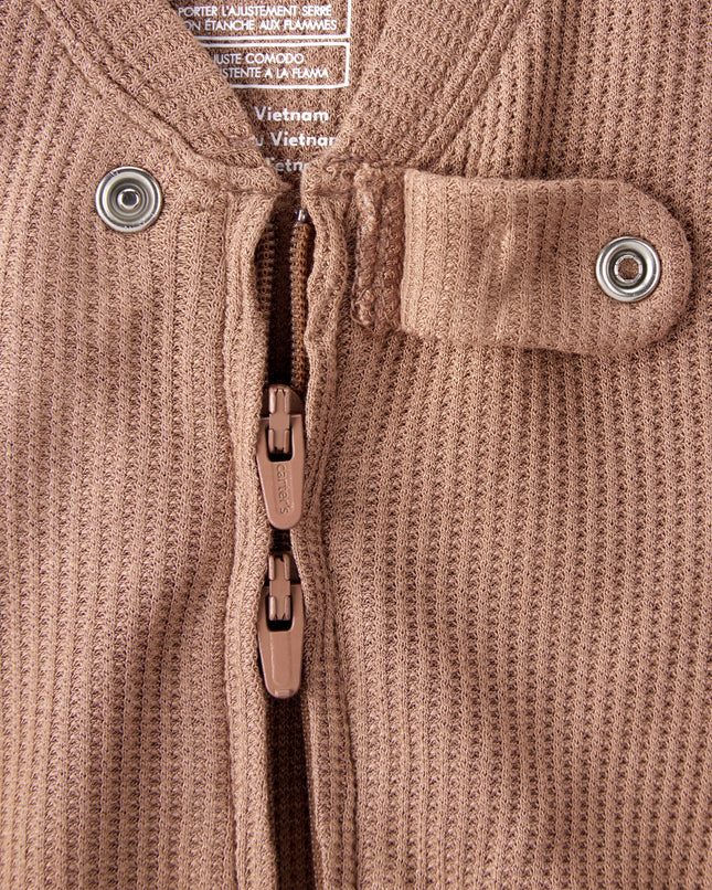 Pijama de una pieza con cremallera bidireccional y manga larga Purelysoft unisex de Carter's, marrón liso, 12 meses