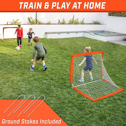 GoSports Team Tone 4 ft x 3 ft Portable Soccer Goals for Kids - Set of 2 Pop Up Nets for Backyard - Red
