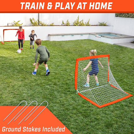 GoSports Team Tone 4 ft x 3 ft Portable Soccer Goals for Kids - Set of 2 Pop Up Nets for Backyard - Red