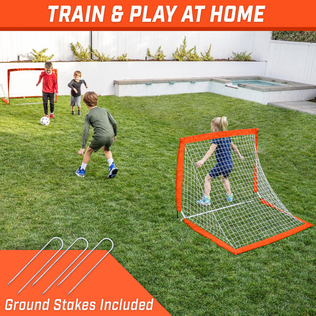 GoSports Team Tone 4 ft x 3 ft Portable Soccer Goals for Kids - Set of 2 Pop Up Nets for Backyard - Red