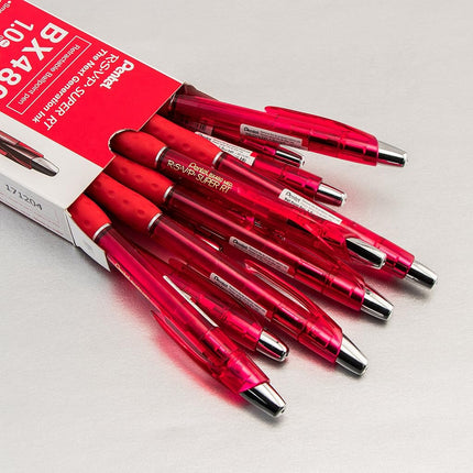 Bolígrafo Pentel RSVP Super RT, (1,0 mm) trazo medio, tinta roja, caja de 12 unidades, (BX480-B)