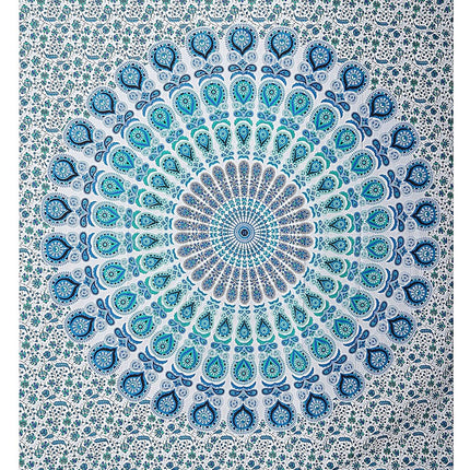 FURNISHFUL FINESSE Sky Blue Peacock Mandala Tapestry,228x272CM