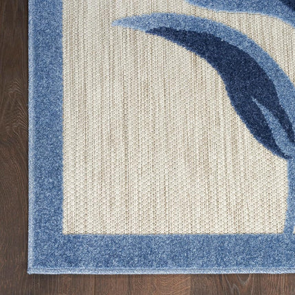 Nourison Aloha Indoor/Outdoor Blue/Grey 6' x 9' Area Rug, Easy Cleaning, Non Shedding, Bed Room, Living Room, Dining Room, Kitchen (6x9)
