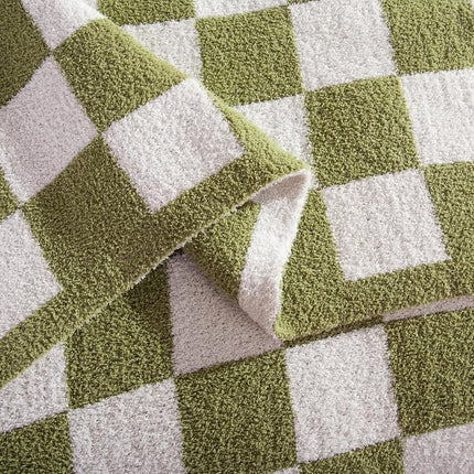 Elegant Comfort Checkered Throw Blanket, Sage Green Super Soft Cozy Fluffy Warm Throw Blankets for Couch, Sofa, Chair, Bed, Camping, Picnic, Travel Lightweight Bed Blanket (50" x 70")