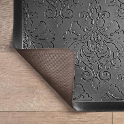 Chef Gear - Anti-Fatigue Wellness Kitchen Mat - Marni Design - Cushioned Comfort Chef Mat - Faux Leather - Cooking & Standing Relief -Skid-Resistant - Set of 2-17.5"x 60"/ 17.5"x28"- Black