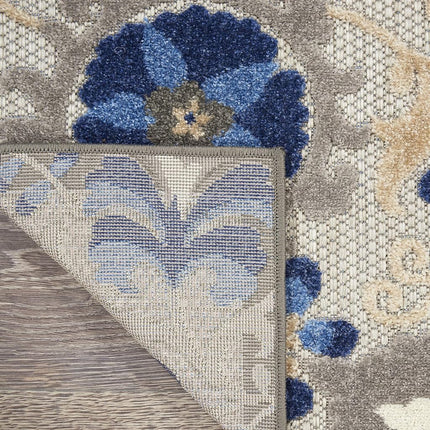Nourison ALH17 Aloha Indoor/Outdoor Floral Natural/Blue 2' x 6' Area Rug (6' Runner), 2'X6',