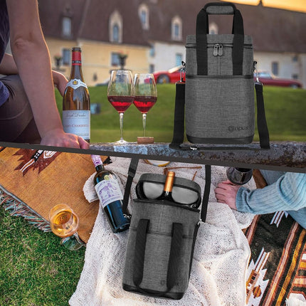 opux Wine Bag, 4 Bottle Wine Cooler Bag, Insulated Wine Tote Carrier for Travel Picnic BYOB, Leakproof Padded Portable Wine Bottle Bag for Wine Lovers Gift Women Men Christmas (Charcoal Gray)