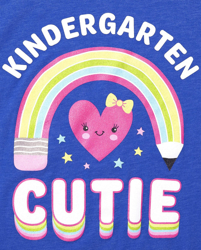 The Children's Place Girls Short Sleeve Graphic T- Shirt 2-Pack, Kindergarten Cutie/School is Dino-mite, Small