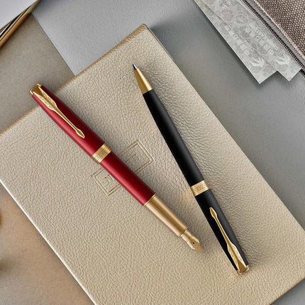 PARKER Sonnet Ballpoint Pen, Red Lacquer with Gold Trim, Medium Point Black Ink (1931476)