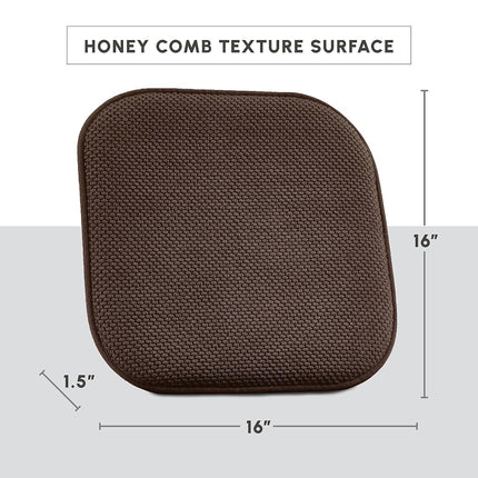 Elegant Comfort 6 Pack Chair Cushion Covers - Skid-Proof Rubber Backing - 16 x 16 Inch - Thick Dining Square Shape Seat Covers - Comfortable Textured Chair Pads with Ties - Honeycomb Pattern, Brown