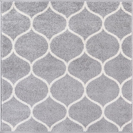 Alfombra de área Unique Loom Trellis Frieze Collection - Redonda (3' Cuadrada, Gris Claro/Marfil)