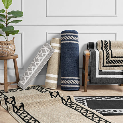 Nautica – Runner Rug | Indoor Runners for Hallways and Entry Rugs| Non-Slip and Non-Skid Entry and Kitchen Door Mat| Machine Washable Entryway Carpet Rugs | 2'2" x 5' | Rope Border Black