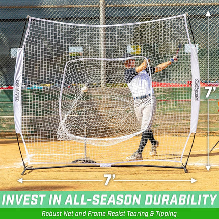 GoSports Team Tone 7 ft x 7 ft Baseball & Softball Practice Hitting & Pitching Net in Team Colors - White