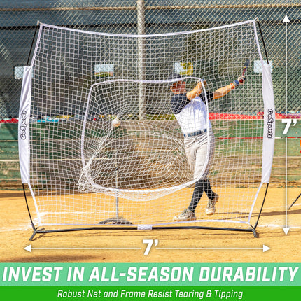 GoSports Team Tone 7 ft x 7 ft Baseball & Softball Practice Hitting & Pitching Net in Team Colors - White
