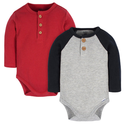 Gerber Baby Boys' 2-Pack Long Sleeve Henley Onesie