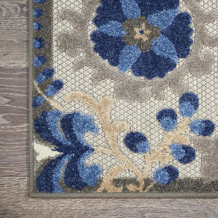 Nourison ALH17 Aloha Indoor/Outdoor Floral Natural/Blue 2' x 6' Area Rug (6' Runner), 2'X6',