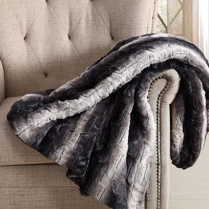 Christian Siriano Black Faux Fur Throw in Gift Box, Black and Brown Polyester, 1-Piece Giftable Throw Blanket, Oeko-TEX Certified Confidence