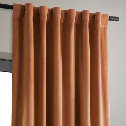 HPD Half Price Drapes Signature Velvet Thermal Blackout Curtains for Living Room 108 Inch Long (1 Panel) Rod Pocket Insulated Blackout Curtains for Bedroom Window Curtains, 50W x 108L, Burnt Pumpkin