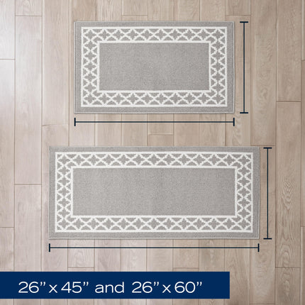 Nautica – Runner Rug 2 Piece Set | Indoor Runners for Hallways and Entry Rugs| Non-Skid Entry and Kitchen Door Mat| Machine Washable Carpet Rugs | 2'2" x 3'9" and 2'2" x 5' | Trellis Light Grey