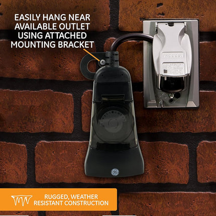 GE Heavy Duty Mechanical Timer, Outdoor, 2-Outlet, Plug-In, 24 Hour Programmable, 15138