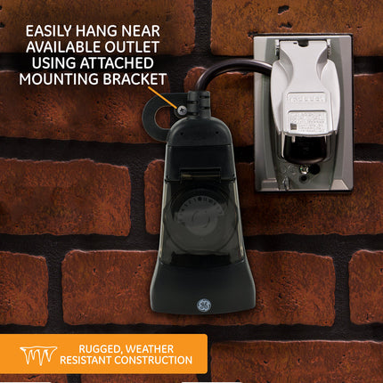 GE Heavy Duty Mechanical Timer, Outdoor, 2-Outlet, Plug-In, 24 Hour Programmable, 15138