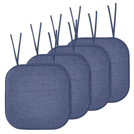 Elegant Comfort 4 Pack Chair Cushion Covers - Skid-Proof Rubber Backing - 16 x 16 Inch - Thick Dining Square Shape Seat Covers - Comfortable Textured Chair Pads with Ties - Honeycomb Pattern, Navy
