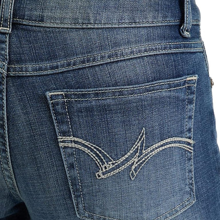 Wrangler Women's Western Mid Rise Stretch Straight Leg Jean, Dark Indigo, 11