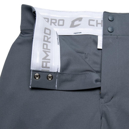 Pantalon de baseball CHAMPRO pour garçon à jambe ouverte, coupe ample, avec entrejambe ajustable et zone de glisse renforcée Graphite