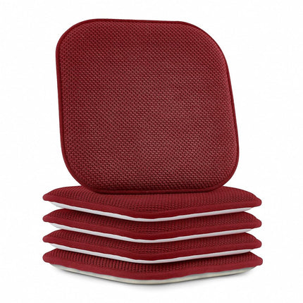 Elegant Comfort 4 Pack Chair Cushion Covers - Skid-Proof Rubber Backing - 16 x 16 Inch - Thick Dining Square Shape Seat Covers - Comfortable Textured Chair Pads with Ties - Honeycomb Pattern, Burgundy