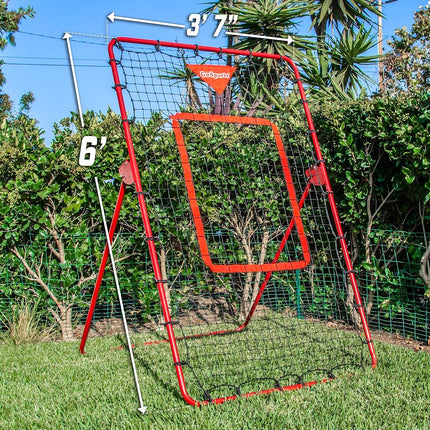 GoSports 6 ft x 3.5 ft Baseball & Softball Pitching and Fielding Rebounder Trainer - Adjustable Angle Pitch Back Return Net - Practice Grounders, Pop Flies, Line Drives