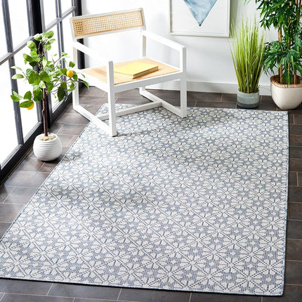 Safavieh Martha Stewart Collection by SAFAVIEH 5'1" x 7'6" Navy/Ivory MSR4491N Indoor/Outdoor Waterproof Washable Mudroom Backyard Patio Area Rug