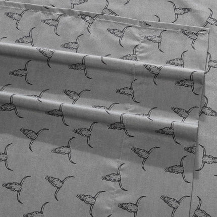 Wrangler - Twin XL Size Sheet Set, Ultra-Soft & Wrinkle-Resistant Bedding for Year Round Comfort, Deep Pockets, Bed Sheets with Matching Fitted Sheet & Pillowcase (Steer Skulls Grey)