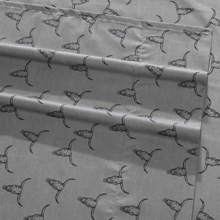 Wrangler - Twin XL Size Sheet Set, Ultra-Soft & Wrinkle-Resistant Bedding for Year Round Comfort, Deep Pockets, Bed Sheets with Matching Fitted Sheet & Pillowcase (Steer Skulls Grey)