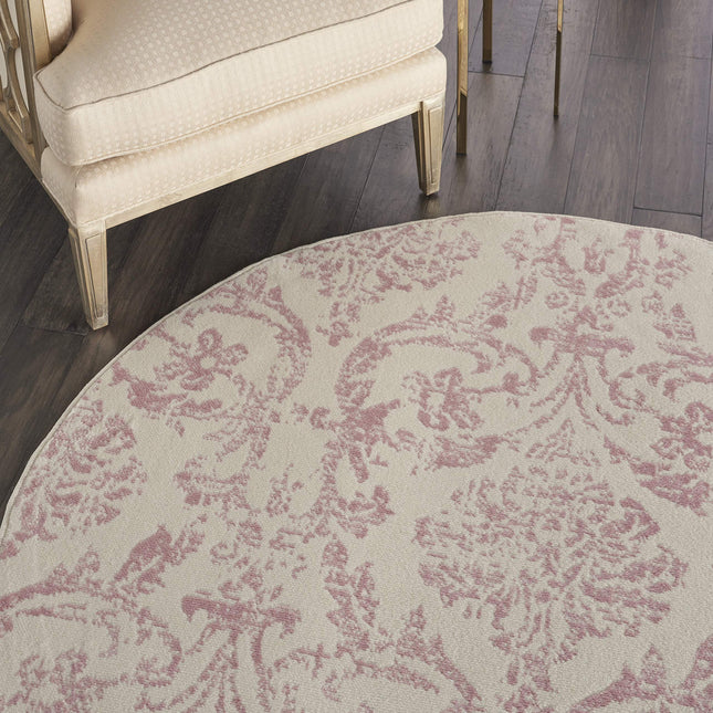 Nourison JUB09 Jubilant Vintage Damask Ivory/Pink Area Rug 5'XROUND