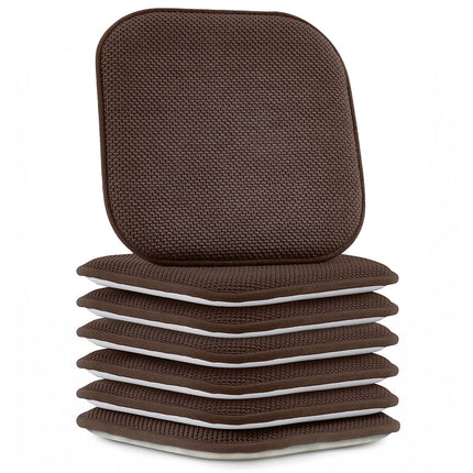 Elegant Comfort 6 Pack Chair Cushion Covers - Skid-Proof Rubber Backing - 16 x 16 Inch - Thick Dining Square Shape Seat Covers - Comfortable Textured Chair Pads with Ties - Honeycomb Pattern, Brown